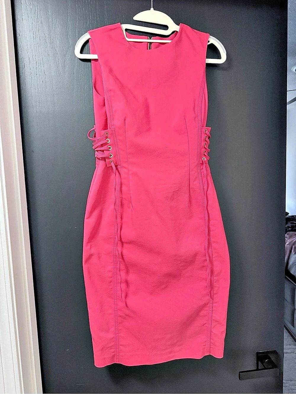 Calvin Klein Lace-Up Waist Midi Dress in Pink Size 2 Like New